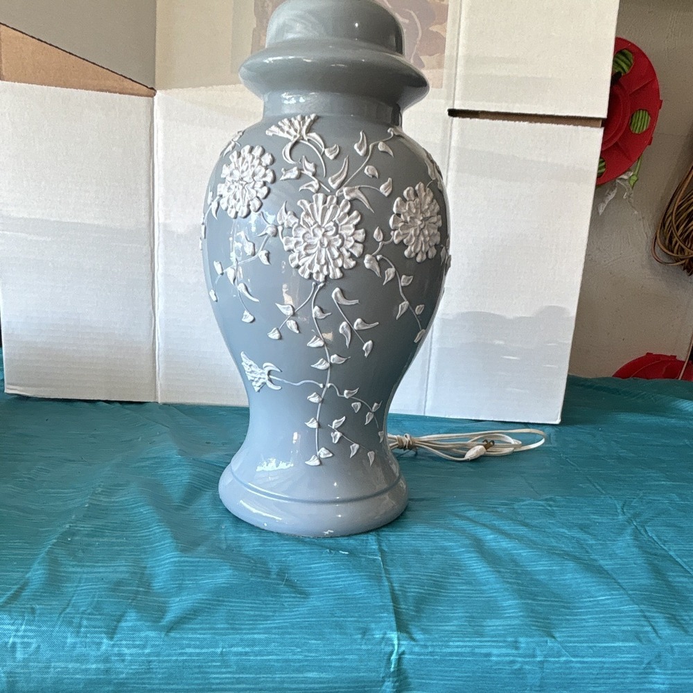 Beautiful Antique Light Blue/Gray & White Porcelain Table Lamp, Needs Lampshade